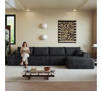 Anself Sofà Angolare Modulare 340cm, Nero, senza Montaggio | montaggio,Modulare,L-Corpo Chaise,Compressibile,Rivestimento Corduroy