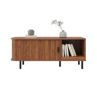 Anself Tavolino salotto con ante scorrevoli, design moderno | Materiale robusto, ripiano aperto, vano con sportello scorrevole, design moderno con lamelle verticali, per soggiorno salotto