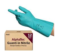 Ansell AlphaTec 37-300 Guanti da Lavoro in Nitrile, Protezione Multiuso per Usi Alimentari, Domestici e Professionali, Guanti Riutilizzabili Senza Lattice, Verde, Taglia L (12 Paia)