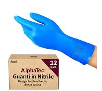 Ansell AlphaTec 37-310 Guanti da Lavoro in Nitrile, Protezione Multiuso per Usi Alimentari, Domestici e Professionali, Guanti Riutilizzabili Senza Lattice, Blu, Taglia L (12 Paia)