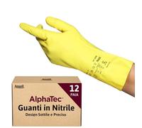 Ansell AlphaTec 37-320 Guanti da Lavoro in Nitrile, Protezione Multiuso per Usi Alimentari, Domestici e Professionali, Guanti Riutilizzabili Senza Lattice, Giallo, Taglia L (12 Paia)