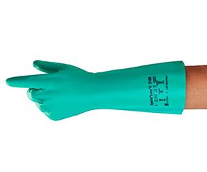 Ansell AlphaTec 37-695 Guanti di Nitrile Resistente alle Sostanze Chimiche, Lunghi, Settori Industriale, Chimico e Alimentare, Guanti Riutilizzabili, Verde, Taglia M (12 Paia)