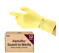 Ansell AlphaTec 87-086 Guanti da Lavoro in Lattice, Protezione Multiuso per Usi Alimentari, Domestici e Professionali, Guanti Riutilizzabili in Gomma Naturale, Giallo, Taglia S (12 Paia)