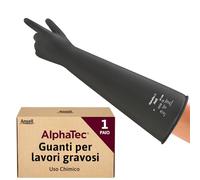 Ansell AlphaTec 87-108 Guanti di Protezione Chimica in Lattice, Polsino Lungo (61 cm), Elevata Resistenza alle Sostanze Chimiche, Impermeabili e Riutilizzabili, Nero, Taglia XL (1 Paio)