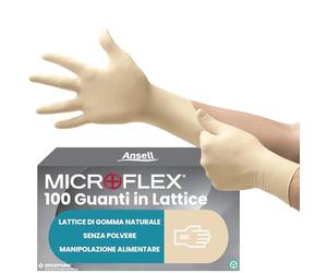 Ansell MicroFlex 63-864 Guanti Monouso in Lattice, Senza Polvere, Protezione Multiuso per Usi Alimentari, Domestici e Professionali, Lattice di Gomma Naturale, Bianco, Taglia S (100 Guanti)