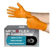 Ansell MicroFlex 93-256 Guanti Lavoro Nitrile, Senza Polvere e Lattice, Meccanico Multiuso, Monouso, Usa e Getta, Arancioni Taglia S 100 Pezzi, Spesso, Arancia, 7 (S)