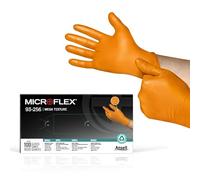 Ansell MicroFlex 93-256 Guanti monouso in nitrile per meccanica, manipolazione alimentare, multiuso, arancione, taglia M (100 pezzi)