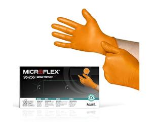 Ansell MicroFlex 93-256 Guanti monouso nitrile per meccanica e manipolazione alimentare, multiuso, arancione, taglia 2XL (100 pezzi)