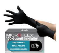 Ansell MicroFlex 93-852 Guanti Monouso in Nitrile, Senza Polvere né Lattice, Protezione Professionale per Usi Generali, Alimentari e Industriali, Resistenza Chimica, Nero, Taglia M (100 Guanti)