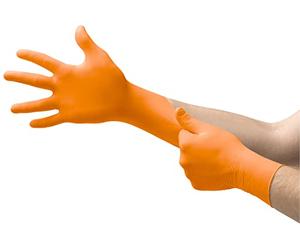 Ansell MicroFlex 93-856 Guanti Monouso in Nitrile con Polsino Lungo, Protezione Professionale per Usi Industriali e Meccanici, Guanti Senza Polvere né Lattice, Arancione, Taglia S (100 Guanti)