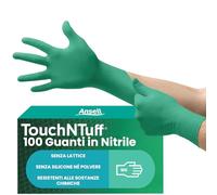 Ansell TouchNTuff 92-600 Guanti Monouso in Nitrile, Senza Polvere, Alta Resistenza Chimica e Meccanica, Protezione degli Alimenti, Usi Professionali e Industriali, Verde, Taglia L (100 Guanti)