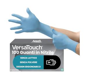 Ansell VersaTouch 92-471 Guanti Monouso Senza Lattice, Nitrile Resistenti, Alimentari Multiuso, Senza Talco Azul, Taglia S 100 Pezzi, Spesso, Azzurro, 7 (S)