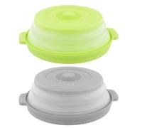 Anseom 2 Pezzi Coperchio Microonde Pieghevole, Coperchio per Microonde Antischizzi Copertura Pieghevole per Forno a Microonde con 1 Paia Manico Silicone Presine per Riscaldamento a Microonde