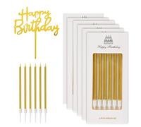 Anseom 36 Pezzi Candele di Compleanno Oro, 10cm Candeline Lunghe con Supporto, Candele Torta per Festa di Ragazze Festa di Matrimonio, Candele Lunghe Compleanno