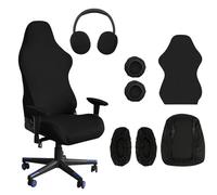 Anseom 6 Pezzi Copri Sedia Gaming, Coprisedia Elasticizzato Lavabile Rimovibile, Coprisedie da Ufficio Copri con Schienale/Cuscini Seduta/Braccioli, Coprisedia per Sedia da Gioco(Nero)