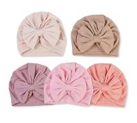 Anseom Cappelli a Turbante Elastici con Annodati Berretti con Fiocco Grande Baby Bonnet con Fiocco Elastico Accessori per Capelli per Neonato Bambina (5, Perla)
