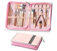 Anseom Kit de Manucure de Pédicure, 26pcs Coupe Ongle Professionnel Set en Acier Inoxydable, Trousse Manucure Pedicure avec Pochette Zippée Premium pour Voyage et à la Maison (Rose)