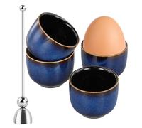 Anseom Set di 4 Portauovo in Ceramica, Portauovo in Porcellana con Rompi Guscio Uova in Acciaio Inossidabile Portauova per Uova Sode e alla Coque sulla Tavola della Colazione