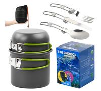 Anseom Set di Pentole da Campeggio, Pieghevole Pentola e Padella in Alluminio Set di Pentole da Campeggio Portatile con Posate Pieghevoli per Campeggio Cucina Picnic