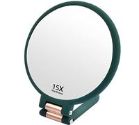 Anseom Specchio Pieghevole per Vanità Specchio a Mano con Ingrandimento 1/15X Specchietti Bifacciali con Ingrandimento Specchio Ingranditore Manuale a Due Lati Specchio per Mani Su Due Lati(Verde)