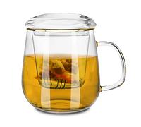 Anseom Trasparente Tazza da Tè con Colino 500 ml Borosilicato Vetro Bicchiere da Tè Tutto in Uno con Manico e Coperchio Grande Tazza da Tè Resistente al Calore per Tè Bevande Ice Coffee