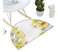 Anshesix Zerbino semicircolare, narcisi e annaffiatoio, stampa ad acquerello, uova di giardinaggio, 40 x 60 cm, giallo e bianco, H 23.6" xD 35.4" Color10
