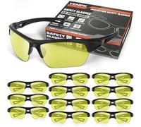 ANSI Z87.1 UV400 - Occhiali di sicurezza da uomo e da donna, antiurto, oscurati, anti appannamento, protezione di sicurezza, confezione da 12, colore: giallo
