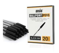 ANSIO Black Biro Penne - Penna a sfera a punta media (1,0 mm), scrittura liscia, ideale per scuola, ufficio e uso domestico: confezione risparmio da 20
