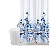 ANSIO Tenda da doccia, Poliestere, Motivo floreale - Blu, 180 x 180 cm