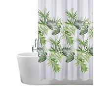ANSIO Tenda da doccia resistente alla muffa e alla muffa, 180 x 180 cm, tessuto idrorepellente, 100% poliestere, motivo foglie, verde palma