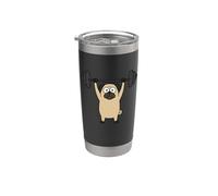 Ansioso Caffeinated Pug Bere Caffè Cartoon Bicchiere termico in acciaio inox doppia parete