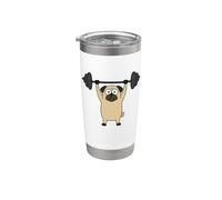 Ansioso Caffeinated Pug Bere Caffè Cartoon Bicchiere termico in acciaio inox doppia parete