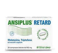Ansiplus Retard | Integratore Melatonina Retard, Valeriana, Giuggiolo e Vitamine B con Triptofano, Per Risvegli notturni, Addormentamento, Melatonina per dormire, 20 Compresse, Notte | Stardea