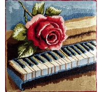 ANSIWEIGO 11CT - Set di cuscini per punto croce, con fiori di rosa e pianoforte, con filo da ricamo, per il fai da te, con motivo a punto croce, 18 x 18 pollici