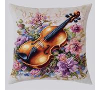 ANSIWEIGO Blumen 11 CT - Set di cuscini a punto croce, per chitarra musicale, da ricamare, per il fai da te, con motivo a punto croce, prestampato, 45 x 45 cm