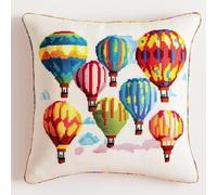 ANSIWEIGO Cross Stitch Cushion Covers Kits, Colorato mongolfiera, Embroidery Kit Stampato Tapestry Canvas 11 CT Cushion For Creative Home Decor, 18 x 18 pollici