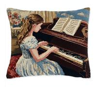ANSIWEIGO Cuscino fai da te 43 x 43 cm, kit punto annodato da fare da solo, attività manuale facile per principianti, decorazione domestica creativa con filo premium, ragazza che gioca il pianoforte