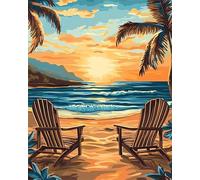 ANSIWEIGO Dipingere con i numeri al tramonto con i numeri, per adulti, sedie a sdraio sulla spiaggia, pittura fai da te con i numeri, pittura acrilica su tela, regalo artistico, decorazione da parete