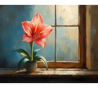 ANSIWEIGO Dipingere con i numeri per adulti, Amaryllis fiorisce su un davanzale illuminato dal sole, pittura a olio per principianti, set di pittura acrilica fai da te come regalo di decorazione della