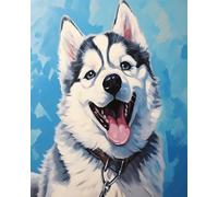 ANSIWEIGO Dipingere con i numeri, per adulti, principianti, fai da te, set con 3 pennelli e pigmento acrilico per decorazione della casa, regalo - 40 x 50 cm, senza cornice, auto-ritratto Husky