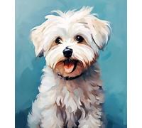 ANSIWEIGO Dipingi con i numeri,cane maltese,kit di pittura con pennello e pigmenti,regali per amanti dei cani,40x50 cm,senza cornice