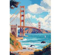 ANSIWEIGO Golden Gate Bridge - Set di pittura con i numeri, per adulti, con pennelli e colori acrilici, dipinta a mano, per decorazione domestica, senza cornice, 40 x 50 cm, colore: oro