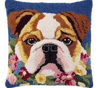 ANSIWEIGO Kit con gancio a punto croce, motivo bulldog floreale, per adulti e bambini, fai da te, per principianti, motivo prestampato, federa in tela per cuscino a punto croce, decorazione per casa