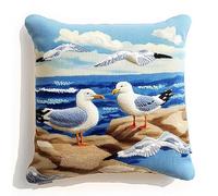 ANSIWEIGO Kit con gancio a scatto con tela a rete prestampata gabbiano fai da te federa per cuscino all'uncinetto per principianti bambini e adulti cuscino a punto croce fatto a mano Cove Crafts