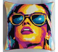ANSIWEIGO Kit con gancio a scatto per cuscino 43 x 43 cm, tela stampata per una facile cucitura, rilassante hobby fai da te per tutte le età, perfetta per decorazioni domestiche o regali, ragazza con
