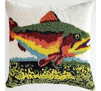ANSIWEIGO Kit di cuscini a forma di pesce fai da te, adatto per principianti, tela stampata a colori, filato all'uncinetto, kit da cucito fai da te, tappeto per arazzo, lavori di cucito fatti a mano