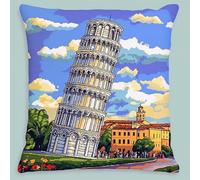 ANSIWEIGO Kit di cuscini con gancio a scatto 43 x 43 cm - Tappeto fai da te con tela prestampata, filato acrilico e uncinetto - Artigianato ad ago per adulti e bambini, Torre pendente di Pisa Italia