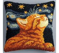 ANSIWEIGO Kit di cuscini con gancio a scatto, crea il tuo cuscino fatto a mano, 43 x 43 cm, set fai da te con filo, gancio e tela per rilassarti nel tempo di artigianato, gatto stellato
