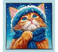 ANSIWEIGO Kit di cuscini con gancio a scatto, crea il tuo cuscino fatto a mano, 43 x 43 cm, set fai da te con filo, gancio e tela per rilassarti nel tempo artigianale, gatto arancione