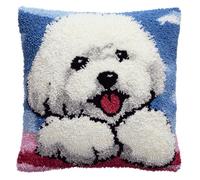 ANSIWEIGO Kit di cuscini con gancio a scatto, crea il tuo cuscino fatto a mano, 43 x 43 cm, set fai da te con filo, gancio e tela per rilassarti nel tempo di artigianato, simpatico cucciolo